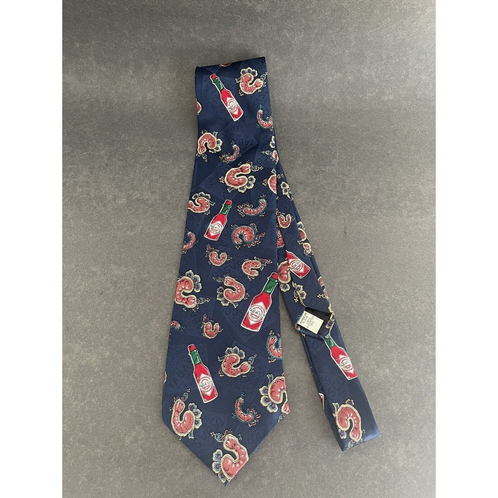 Tabasco and Shrimp Neck Tie 100% Silk Made in USA Gulf Coast Shrimp Boil Party